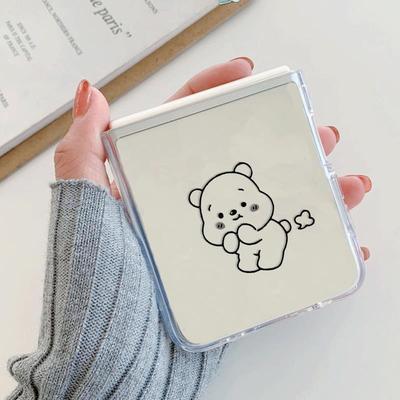 适用三星ZFlip3/5/6手机壳小米MIXflip折叠华为novaflip/pockets2放屁素描小熊