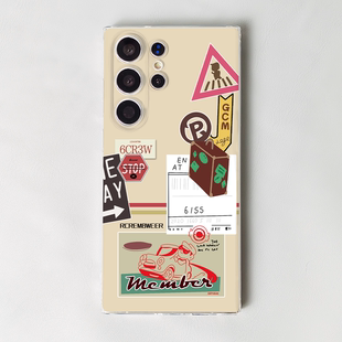 S22 S21 Note20 A54软 S20 ins风标签贴纸三星手机壳S23Ultra