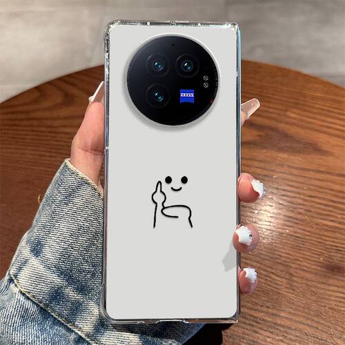 中指表情vivoxfold3手机壳新款透明折叠屏XFold3pro简约防摔趣味x