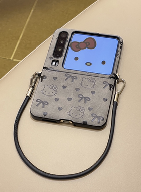 适用华为Purax折叠屏手机壳pocket2/s可爱灰色皮纹爱心kt猫三星Ga