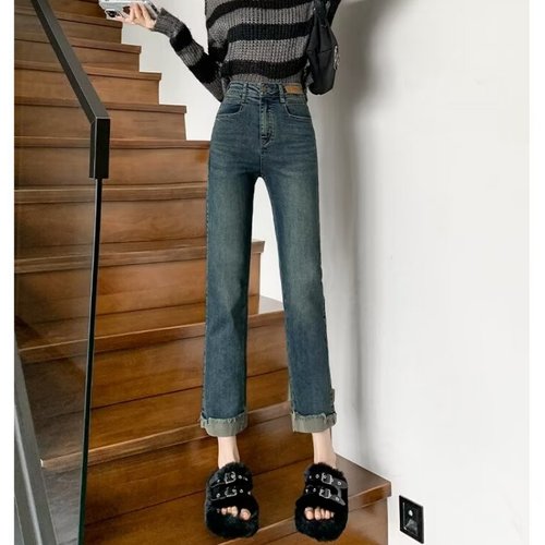 高腰弹力九分裤烟管裤直筒裤春秋