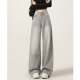 美式 子 高腰宽松直筒裤 复古浅灰色阔腿牛仔裤 女春秋高个子垂感长裤