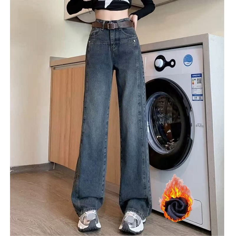 阔腿牛仔裤女直筒拖地裤长裤秋冬