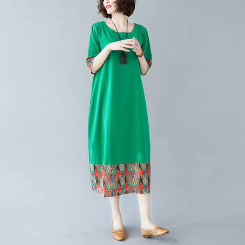 复古风夏季新款减龄短袖连衣裙