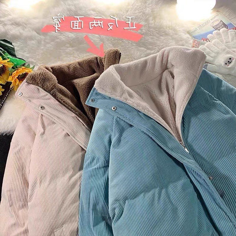 灯芯绒两面穿羊羔绒外套女ins棉衣/棉服