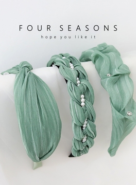 森系复古气质绿色褶皱发箍宽版交叉辫子头箍超仙唯美发饰田园头饰