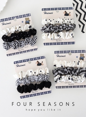复古百搭韩系黑色波点格子小肠发圈发绳套装橡皮筋扎发绳碎花头绳