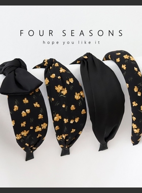 复古法式碎花头箍增高颅顶发饰黑色海绵蝴蝶结发箍港风气质头饰品