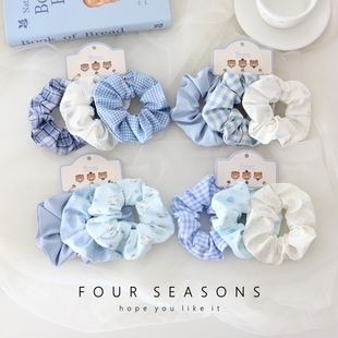 小清新蓝色碎花大肠发圈甜美简约头绳发绳皮筋少女心发饰学生头饰