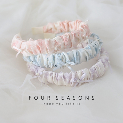 小清新甜美碎花珍珠发箍田园少女