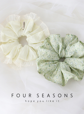 小清新森系绿色碎花大肠发圈可爱兔子发绳褶皱花边头绳甜美感头饰