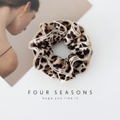 甜酷辣妹双层豹纹大肠发圈高级感缎面头花复古法式 头绳气质发绳女