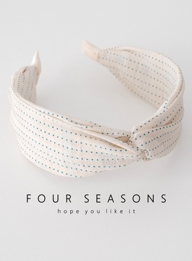 复古蓝色小波点交叉发箍增高颅顶头箍气质宽边显脸小发卡头饰发饰