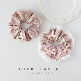 甜美森系JK格子大肠发圈芭蕾风少女头绳蝴蝶结碎花发绳发饰头饰品