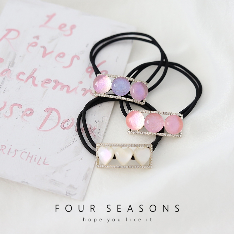 糖果色闪亮猫眼爱心发绳甜美气质镶钻发圈丸子头皮筋头绳发饰头饰