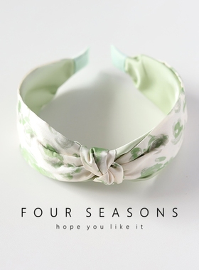 春夏绿色系水彩晕染打结发箍缎面交叉宽版头箍清新森系发饰头饰女