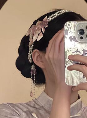 新中式锦鲤刺绣流苏汉服发带