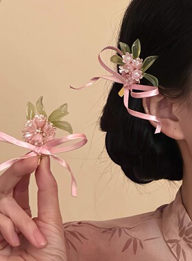 新中式蝴蝶结花朵反重力发夹