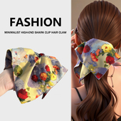 大肠发圈女油画风方巾高级感发绳2026新款 扎头发马尾头绳发巾发饰