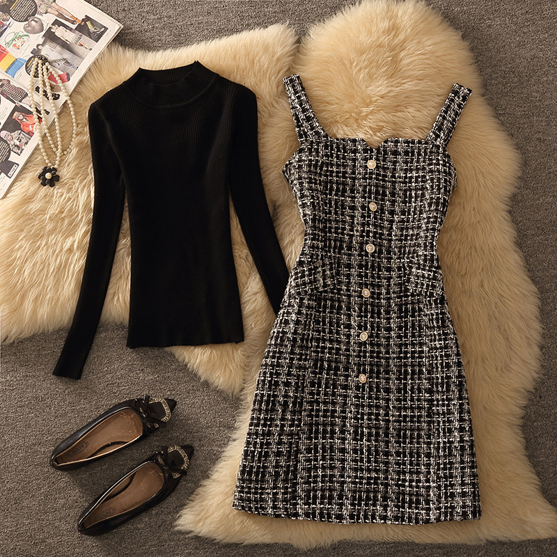 2026春秋小香风百搭修身显瘦洋气时尚高领吊带背心马甲女士两件套,女装/女士精品,时尚套装,淘宝优惠券,粉丝福利购,淘宝优惠卷