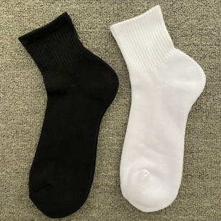 10双29元 毛巾底男女中筒袜纯棉防臭吸汗纯色运动袜黑白色潮袜 春季