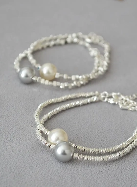 ins冷淡风双层珍珠银链