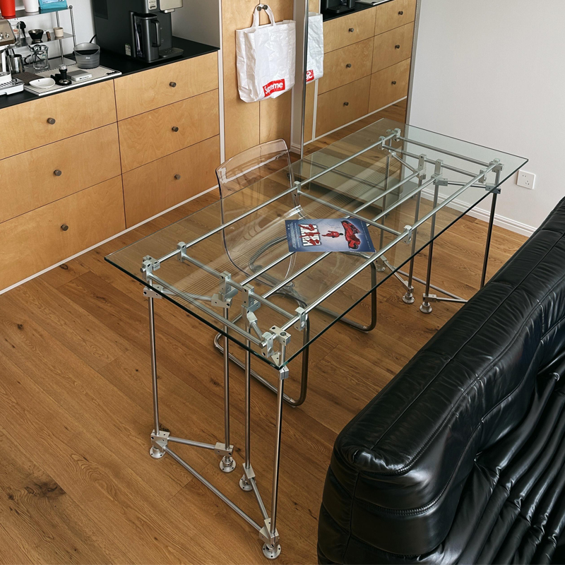 轻奢光轴玻璃办公桌家用卧室书桌电脑桌写字台茶桌茶台设计师桌子