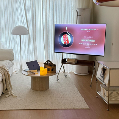 小众不锈钢可移动落地电视机支架客厅落地式带轮中古风电视支架子