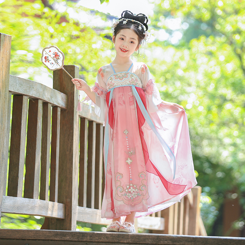 女童汉服夏季2025新款儿童古装超仙小女孩襦裙古风短袖连衣裙夏款