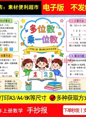 多位数乘一位数手抄报电子模板人教新版数学三年级上册单元知识点