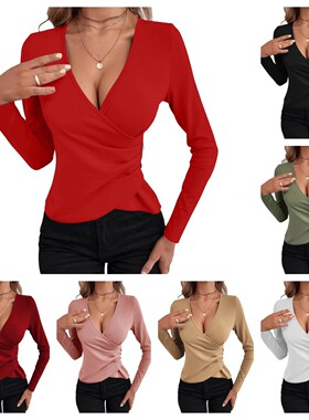 Sexy solid-color fitted t-shirt 性感优雅风纯色修身女装t恤