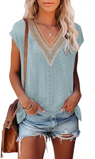 New style women's Hollow V-neck stitching lace t-shirt 背心