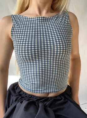 Houndstooth bow belt temperament slim vest woman 修身背心