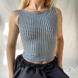 Houndstooth bow belt temperament slim vest woman 修身背心