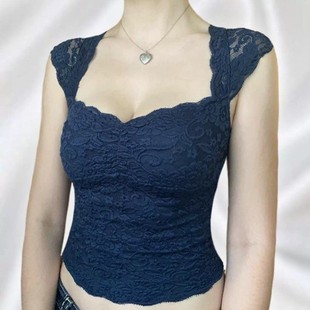 上衣Sexy 蕾丝紧身短袖 lace sleeveless vest 夏季 top 新款