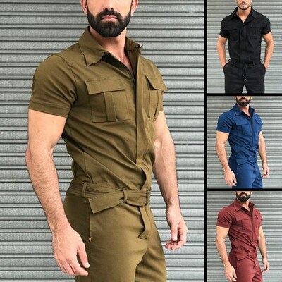 Men's pants casual jumpsuit suit belt overalls jumpsuit