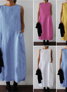 Summer round neck sleeveless plus size loose long dress