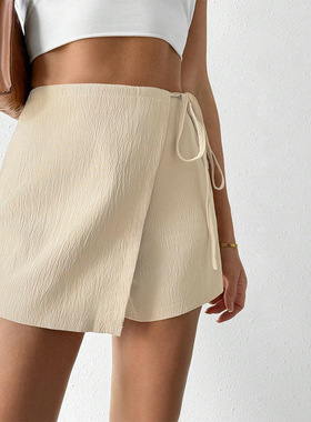 Summer side waist lace-up one-piece hip wrap culottes 半身裙