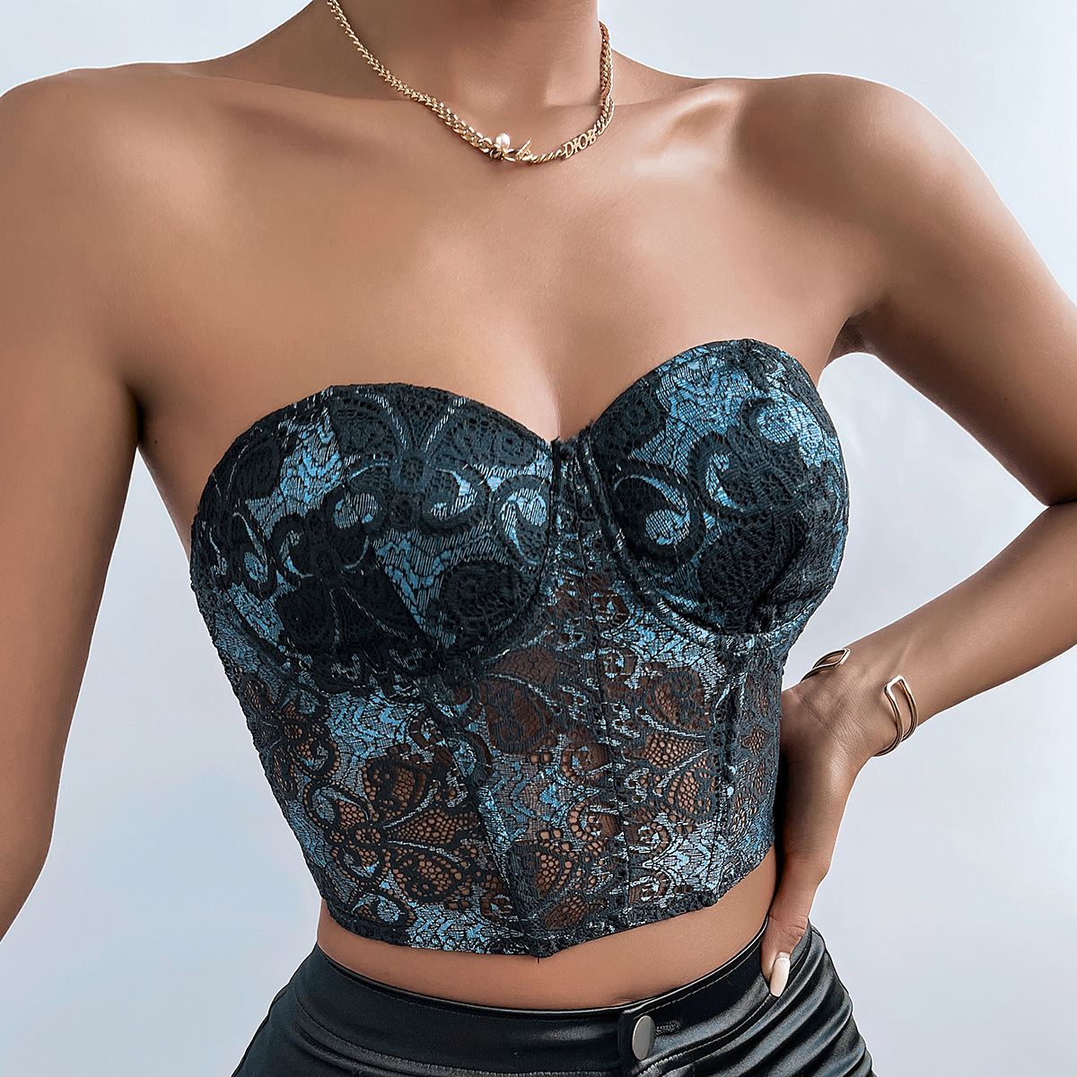 New black underwear hollow lace fishbone wrap chest tube top 女装/女士精品 T恤 原图主图