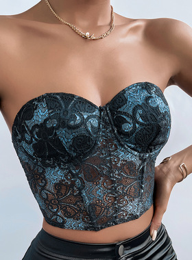 New black underwear hollow lace fishbone wrap chest tube top