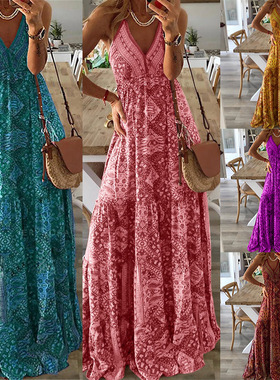 2021 fashion summer women's suspender skirt print dress