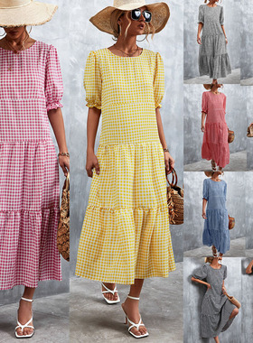 2022 summer fashion new puff sleeve dress cake skirt 连衣裙