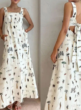 Fashionable halter-neck dress for women 休闲印花吊带连衣裙女