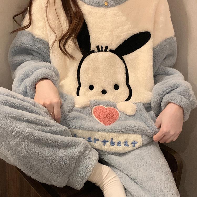 珊瑚绒加绒加厚提花睡衣套装