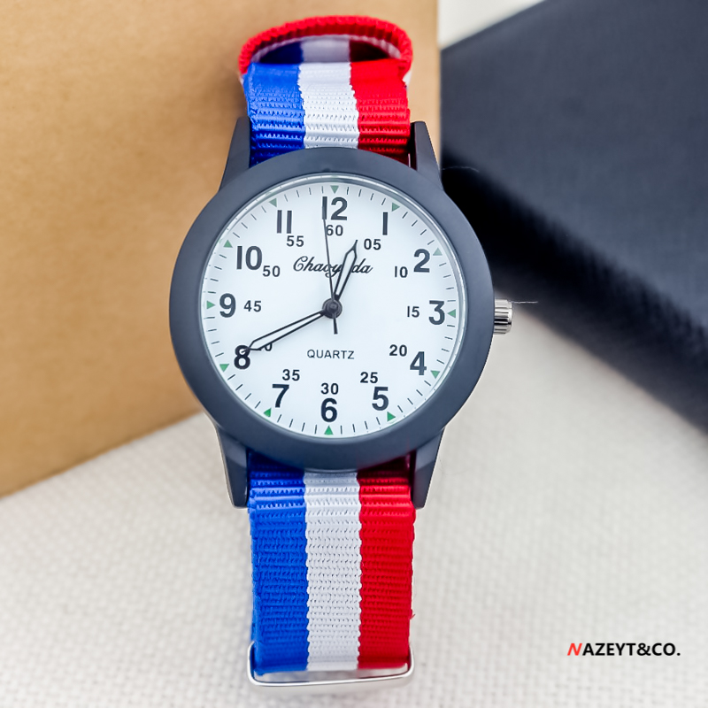 时尚小学生帆布透气夜光针手表