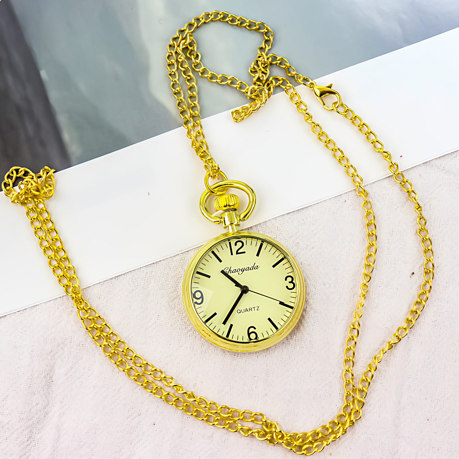 大表盘项链可挂怀表清晰复古大数字中老年金色挂表日常考试石英表