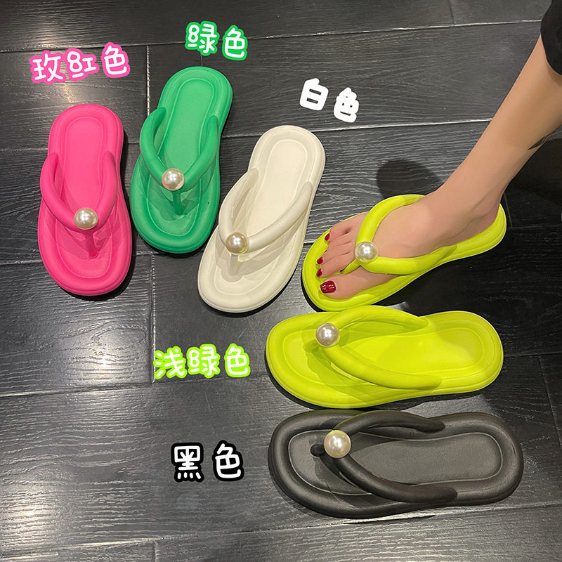 小红书热推新款糖果色珍珠人字拖鞋女外穿夏季EVA海边凉鞋拖