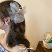 时尚 网纱花朵发夹甜美刘海侧边鸭嘴夹度假风氛围感百搭发卡发饰女