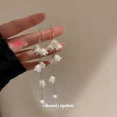 法式 水晶兰铃花珍珠流苏耳环森系小清新耳钩耳坠时尚 超仙气质耳饰