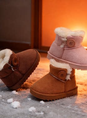 韩版儿童雪地靴保暖加绒男小童软底防滑棉鞋女宝宝学步鞋16岁